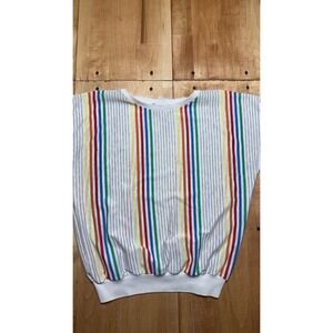 Vintage Donnkenny Rainbow Stripe Dolman Sleeve Top White Multicolor 80s Retro